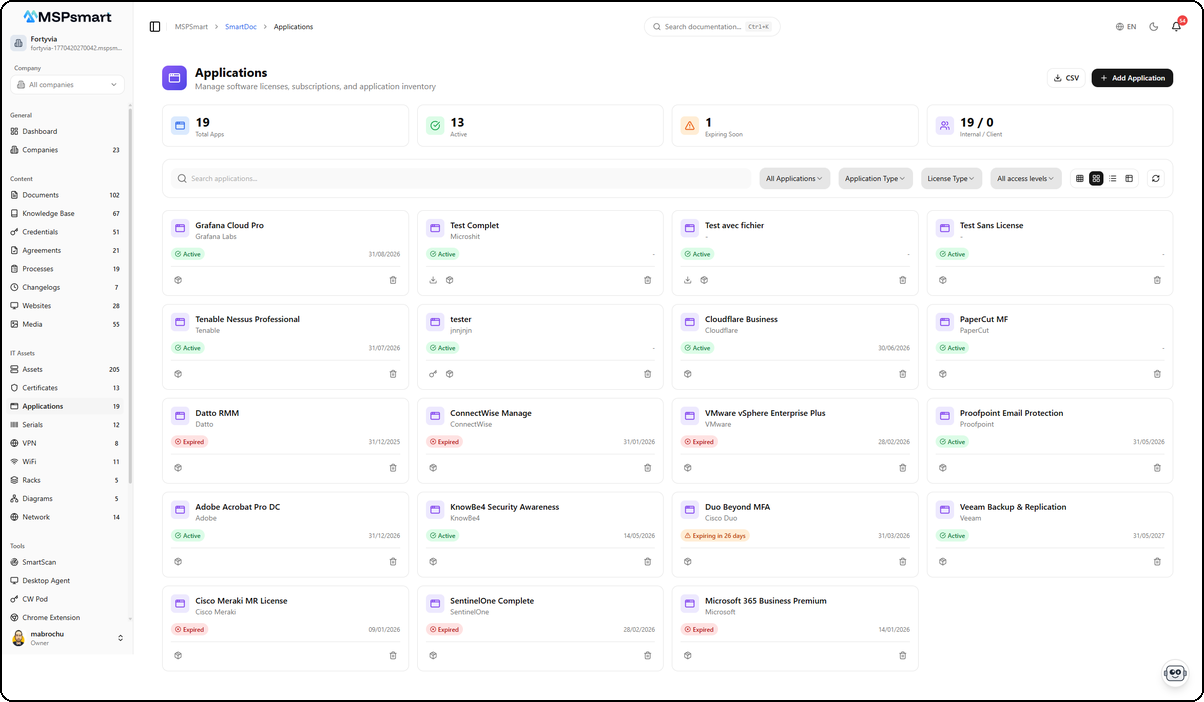 Applications - Card view