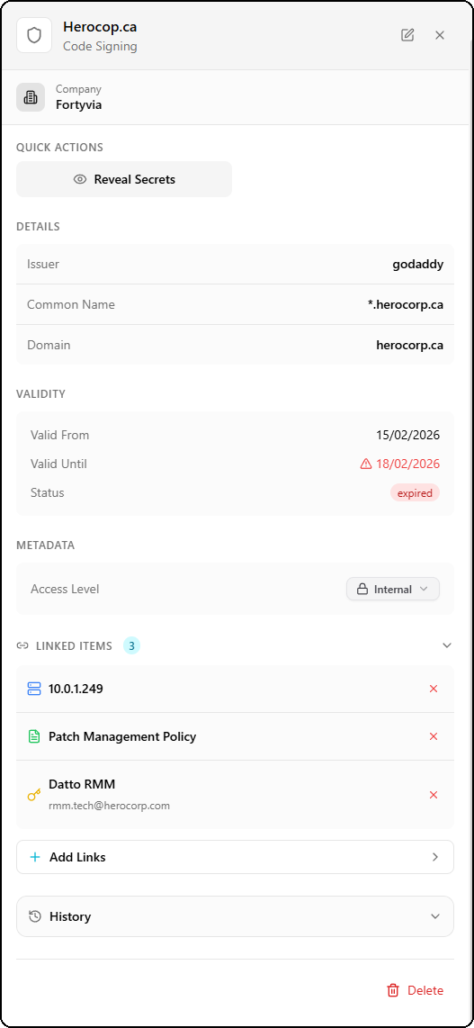 Full detail with linked items