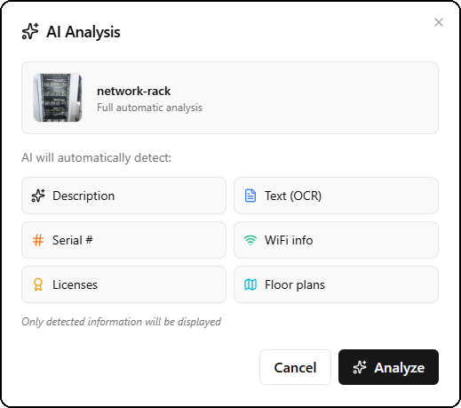 AI analysis dialog — select detection options