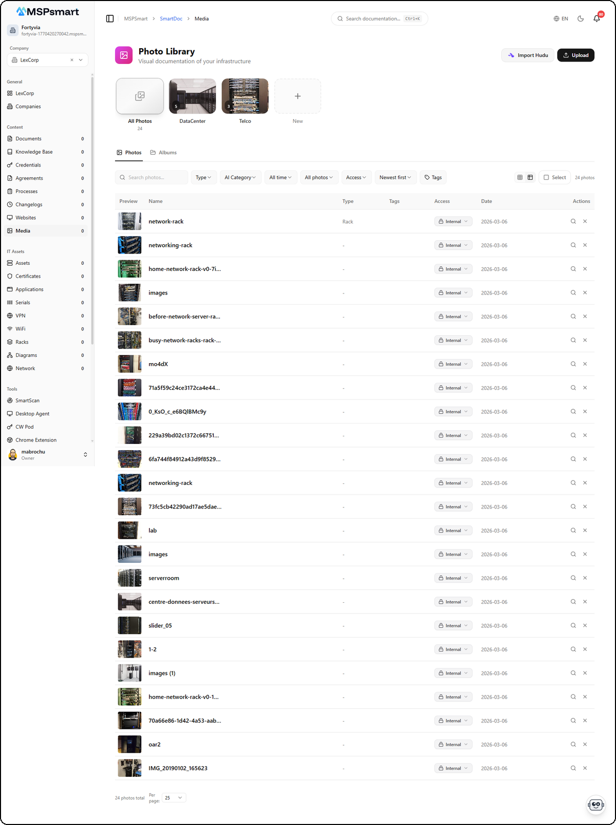 Table view — detailed list with sortable columns
