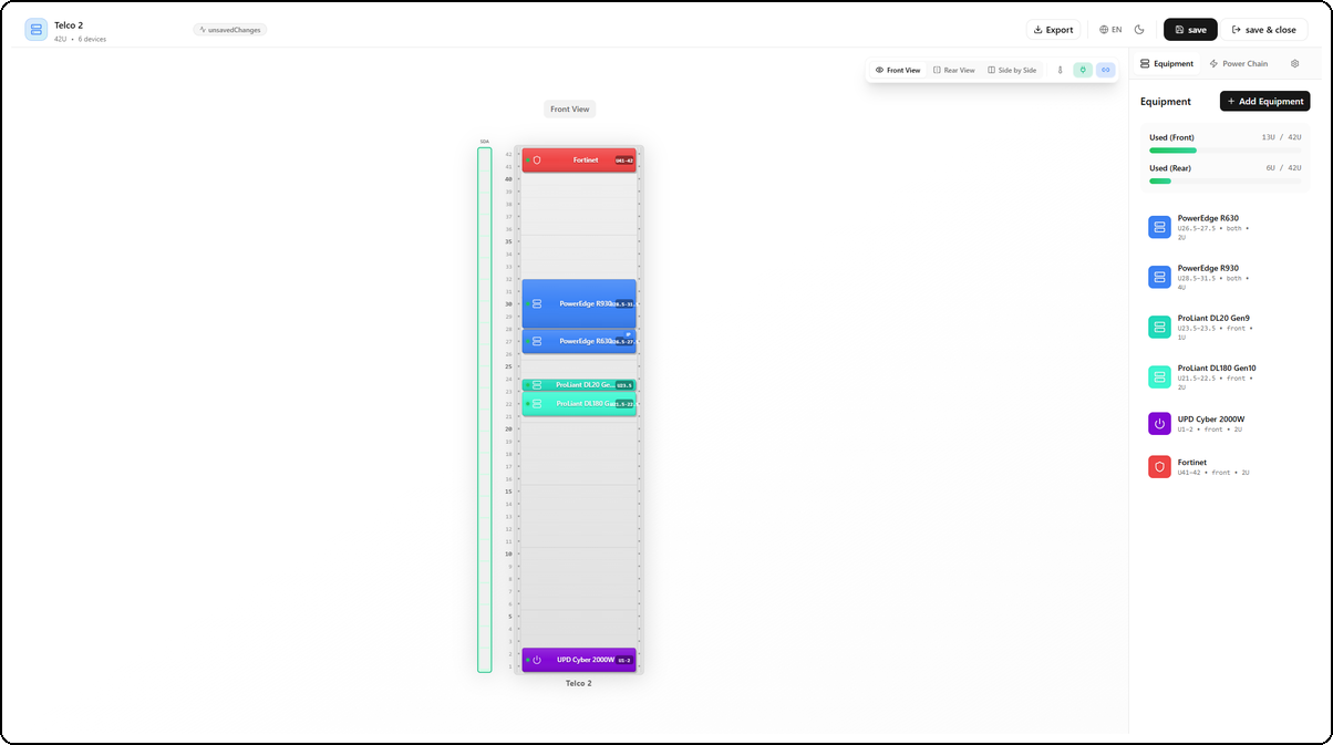 Rack editor — Front view