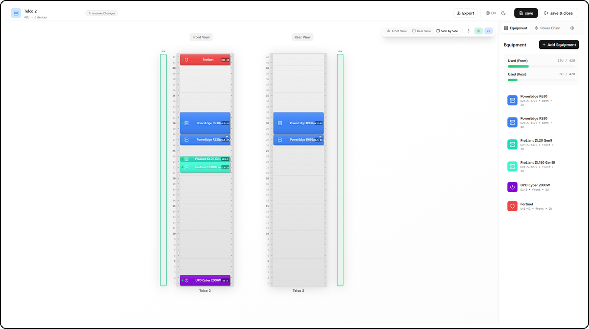 Rack editor — Side by side view