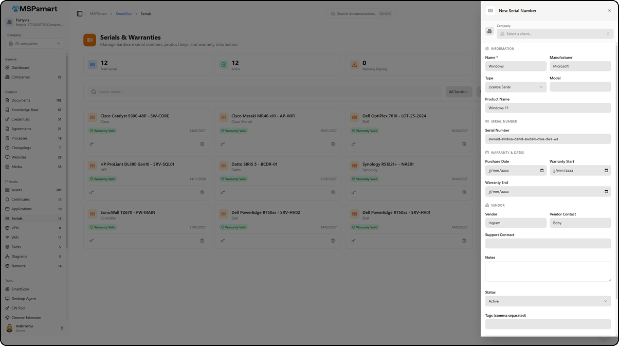 New serial number creation form