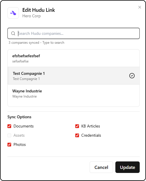 Modifier la liaison Hudu