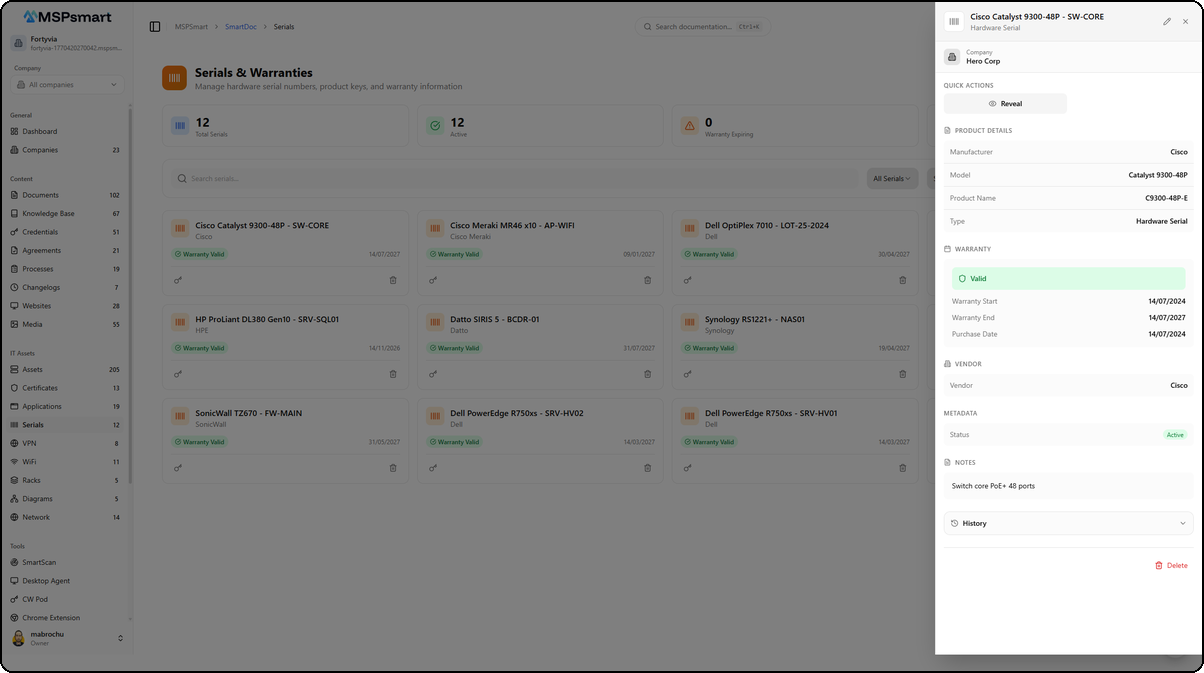 Panneau de detail d'un numero de serie — Cisco Catalyst 9300-48P