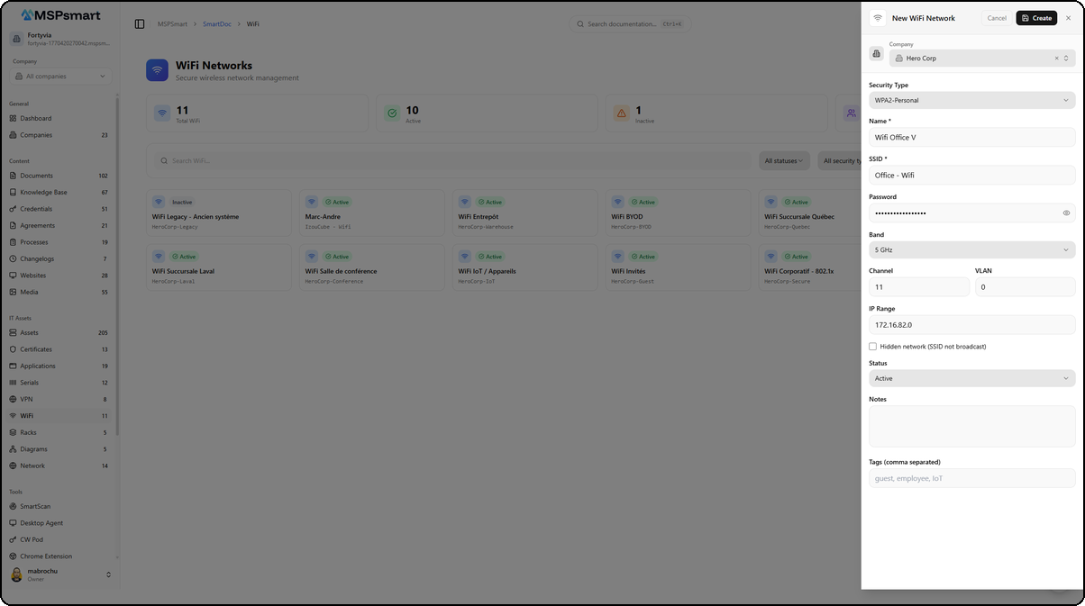 Formulaire de creation d'un nouveau reseau WiFi