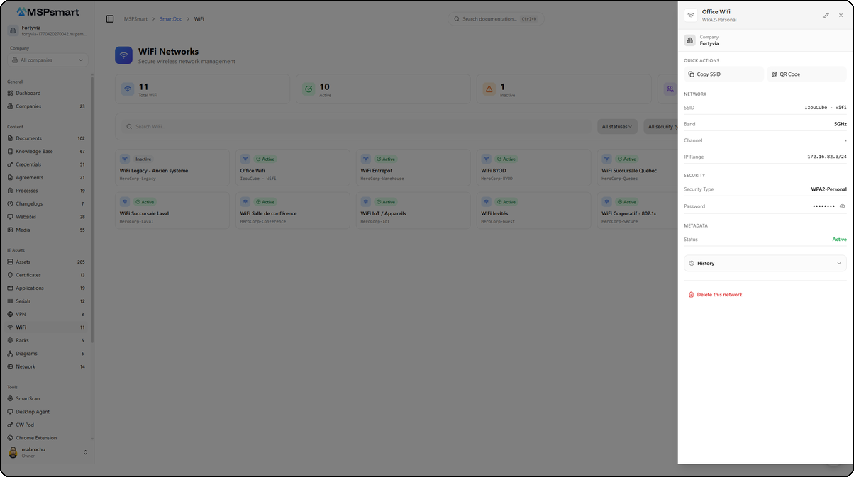 Panneau de detail d'un reseau WiFi — Office Wifi