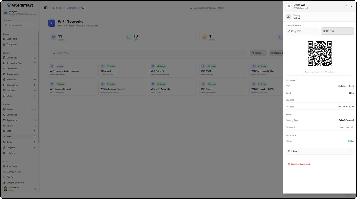 Panneau de detail avec code QR WiFi
